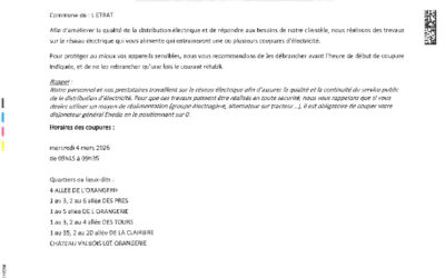 Coupures de courant pour travaux ENEDIS